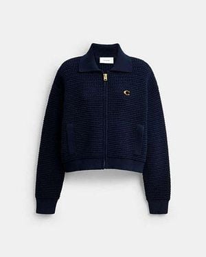 COACH Zip Front Cardigan - Blue