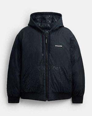 COACH Sudadera Con Capucha Y Cremallera De Poliéster Reciclado En Azul, Talla Grande