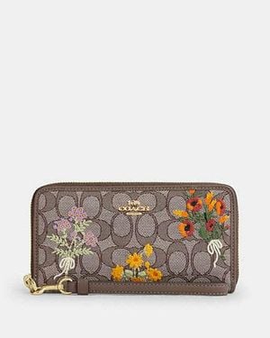 COACH Long Zip Around Wallet With Floral Embroidery - Black