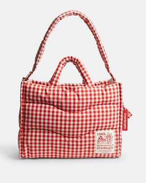 COACH Topia Loop Tote With Gingham Pattern - Red