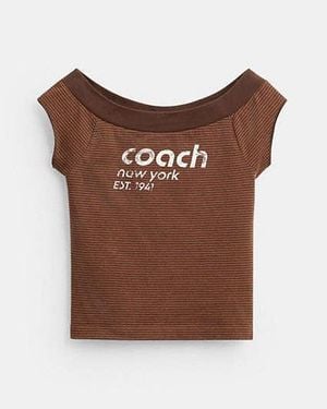 COACH Striped Wide Neck T-Shirt - Black