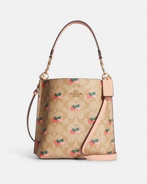 COACH Mollie Bucket Bag 22 In Signature Canvas With Strawberry Print - Natural