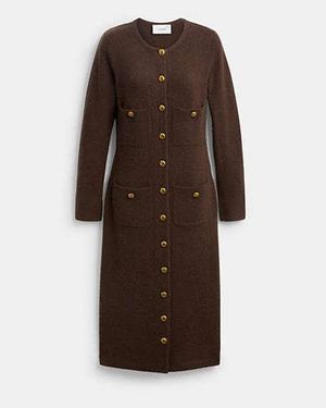 COACH Vestido Cárdigan De Punto En Castaño, Talla Mediano - Negro