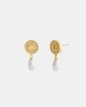 COACH Pavé Coin Pearl Drop Earrings - Black