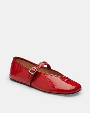 COACH Sculpted C Crinkle Patent Leather Soft Mary Jane Flat Shoes - Red