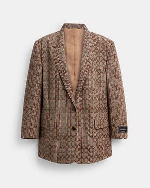 COACH C Plaid Single Breasted Blazer - Brown