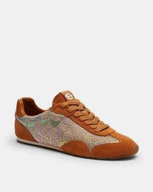 COACH Flat Trainer In Crystal Signature Jacquard - Brown