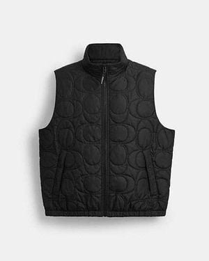 COACH Quilted Signature Puffer Jacket Vest - Black