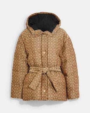 COACH Signature Jacquard Down Pillow Jacket - Brown