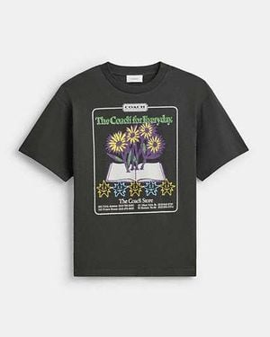 COACH Collage Flower Relaxed T Shirt In Organic Cotton - Black