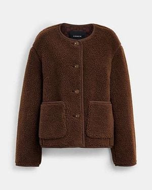 COACH Short Sherpa Cardi Jacket - Brown