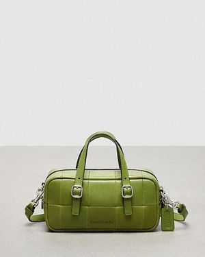 COACH Ego Mini Satchel Bag In Checkerboard Upcrafted Leather With Crossbody Strap - Green