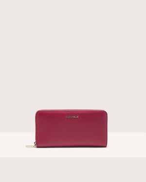 Coccinelle Large Grainy Leather Zip-Around Purse Metallic Soft - Red