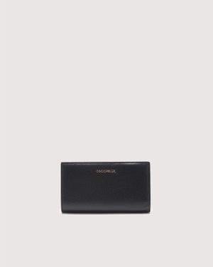 Coccinelle Medium Grained Leather Wallet Metallic Medium - Black