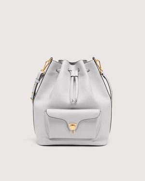 Coccinelle Grained Leather Bucket Bag Beat Generation Large - Grey