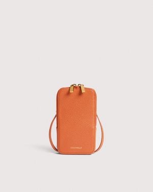 Coccinelle Grained Leather Phone Holder Flor Mini - Orange