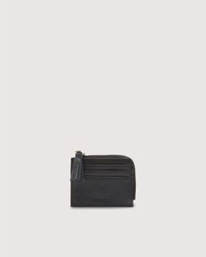 Coccinelle Grainy Leather Card Holder Tassel Small - Black