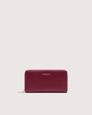 Coccinelle Large Grainy Leather Zip-Around Purse Metallic Soft - Purple