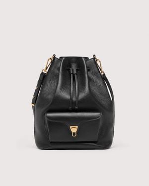 Coccinelle Grained Leather Bucket Bag Beat Generation Large - Black