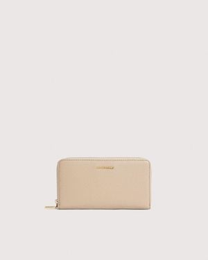 Coccinelle Large Grainy Leather Zip-Around Purse Metallic Large - Natural