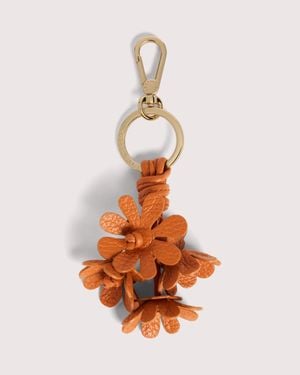Coccinelle Grained Leather Key Ring Flowers - White