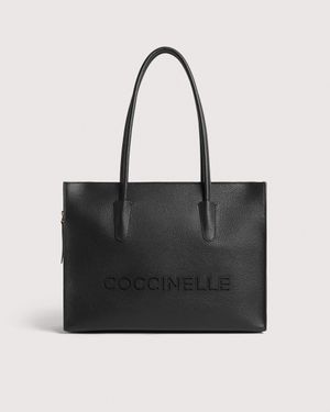 Coccinelle Grained Leather Tote Bag Myrtha26 Medium - Black