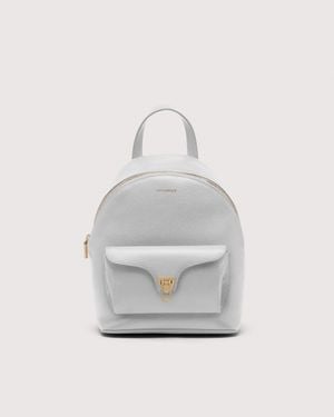 Coccinelle Grained Leather Backpack Beat Generation Small - White
