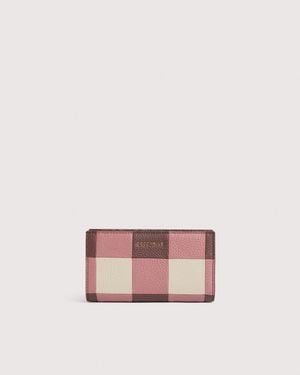 Coccinelle Grained Leather Wallet With Patchwork Vichy Detailing Metallic Large - Pink