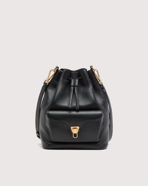 Coccinelle Grained Leather Bucket Bag Beat Generation Medium - Black