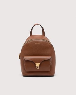 Coccinelle Grained Leather Backpack Beat Generation Small - Brown