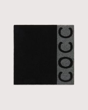 Coccinelle Wool-Blend Scarf Logo Bicolor - Black