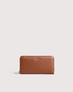 Coccinelle Large Grainy Leather Zip-Around Purse Metallic Soft - Multicolor