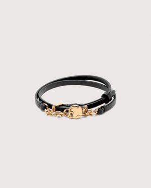 Coccinelle Grained Leather Bracelet Multi String - Black