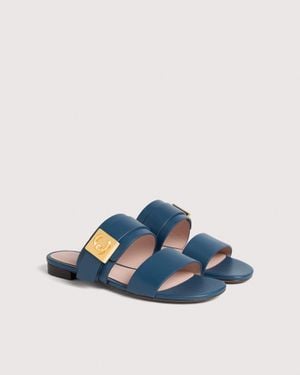 Coccinelle Cowhide-Effect Smooth Leather Low-Heeled Sandals C-Me Lock - Blue
