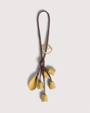 Coccinelle Grained Leather Key Ring Flower - Natural