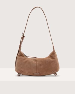 Coccinelle Suede And Grained Leather Shoulder Bag Abigail Suede Bimaterial Small - Brown