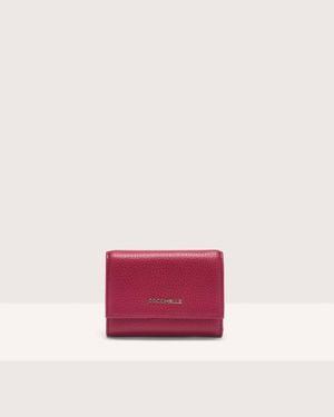 Coccinelle Small Grained Leather Wallet Metallic Soft - Pink