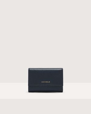 Coccinelle Grainy Leather Purse Metallic Medium - Blue