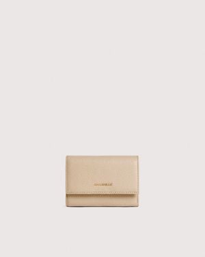 Coccinelle Grainy Leather Purse Metallic Medium - Natural