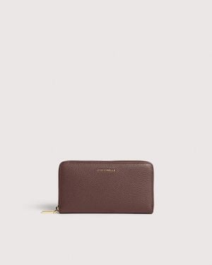 Coccinelle Large Grainy Leather Zip-Around Purse Metallic Large - Brown