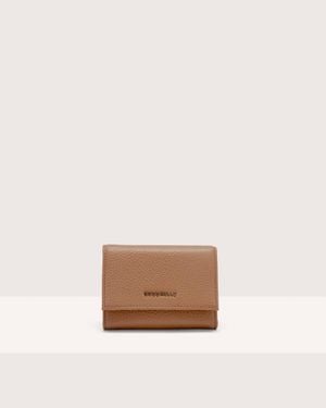 Coccinelle Small Grained Leather Wallet Metallic Soft - Brown