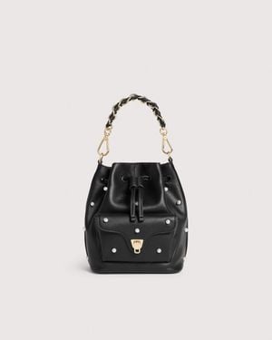 Coccinelle Smooth Leather Bucket Bag With Pearls Beat Generation Small - Black