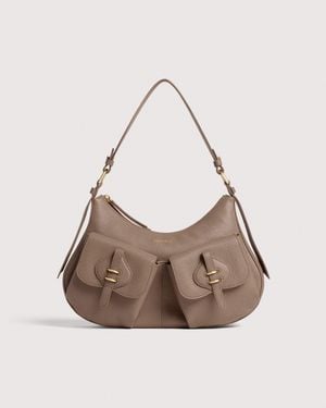 Coccinelle Grained Leather Shoulder Bag Mavery Pocket Medium - Natural