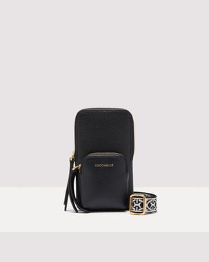 Coccinelle Grained Leather Phone Holder Pixie Mini - Black