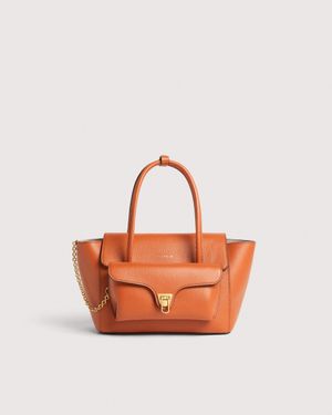 Coccinelle Grained Leather Handbag Double Beat Medium - Pink
