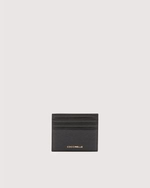 Coccinelle Grainy Leather Card Holder Metallic Small - Black