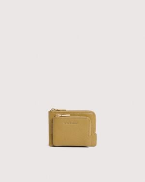 Coccinelle Grained Leather Card Holder Metallic Small - Natural