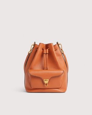 Coccinelle Grained Leather Bucket Bag Beat Generation Medium - Orange