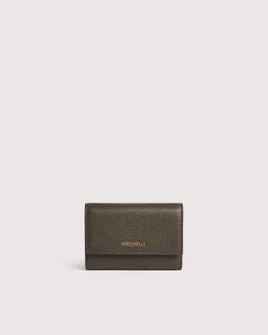 Coccinelle Grainy Leather Purse Metallic Medium - White