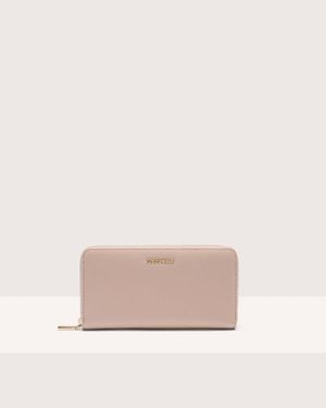 Coccinelle Large Grainy Leather Zip-Around Purse Metallic Soft - Pink
